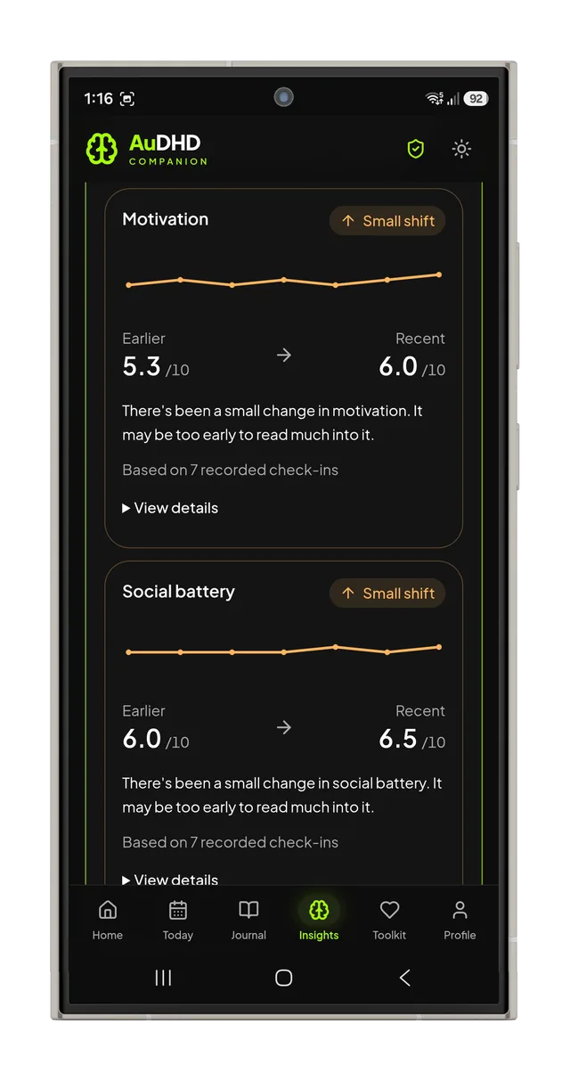 Recorded motivation and social-battery comparisons with earlier and recent values